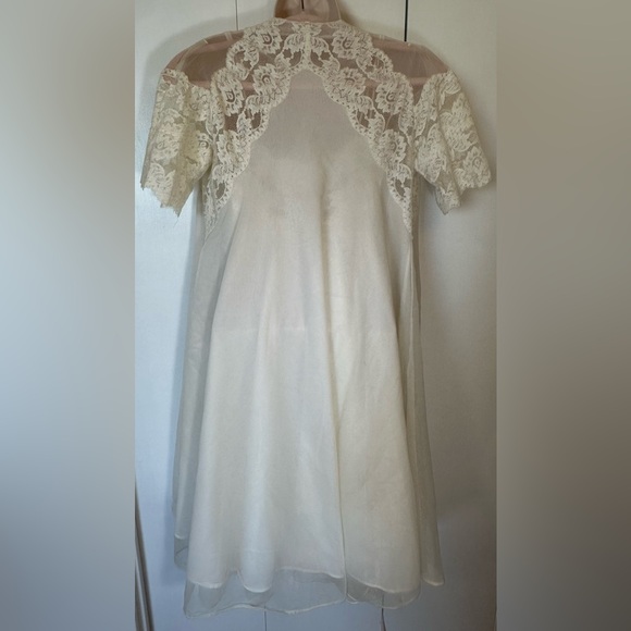 Antique Eyeful By Flaums Bridal Peignoir Sheer Chiffon Overlay English Lace Sz S - Picture 9 of 16